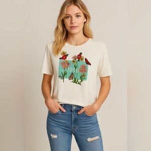 Maje Paris 1998 Floral Appliqué Cotton Tee – Rare, Size Medium